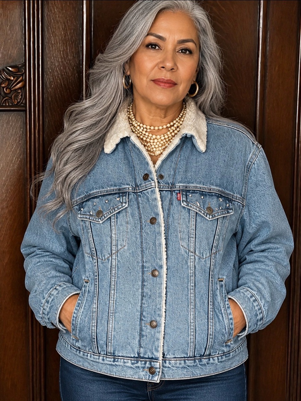 Vintage Levi's Light Blue Denim Sherpa-Lined Trucker Jacket